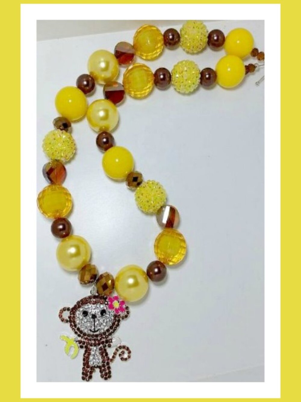 Rhinestone Monkey Chunky beaded necklace with glass bead accents, 21 inches